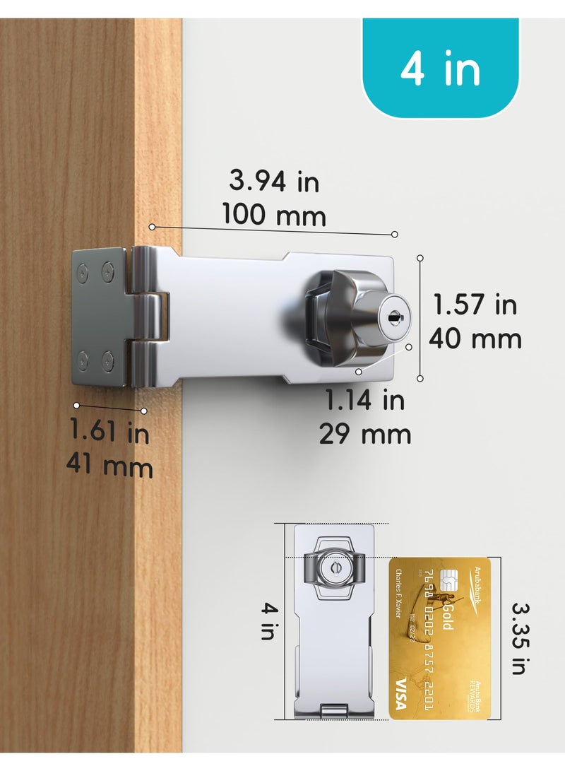 4 Inch Keyed Hasp Lock for Cabinets & Small Doors, Twist Knob Design, Heavy Duty Zinc Alloy with Chrome-Plated Iron, Includes Keys & Screws, Silver - Image 2